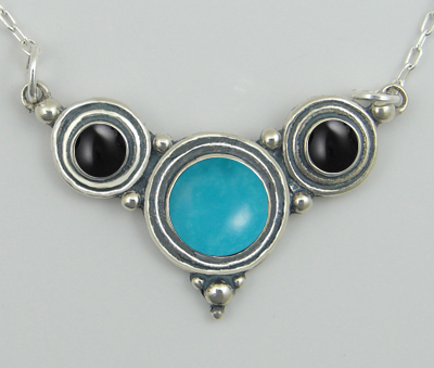 Sterling Silver Necklace Turquoise And Black Onyx
